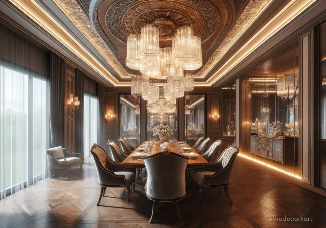 A stylish and luxurious interior featuring high-end ceiling and pendant lights, showcasing their role in enhancing the elegance and ambiance of home decor.