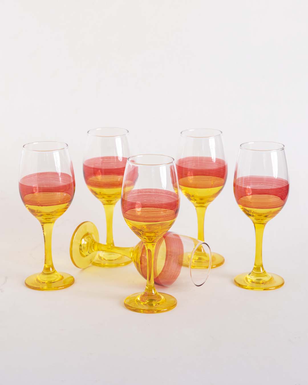 Yellow Tinted Base Wine Glass - Set Of 6