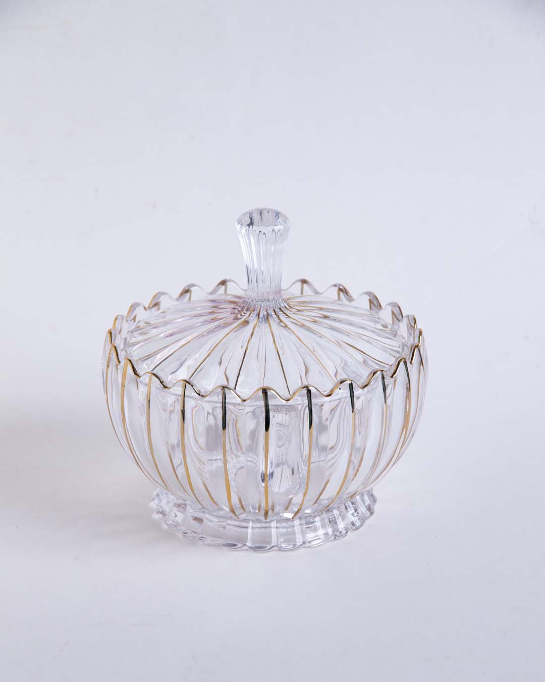 Scalloped Edge Crystal Glass Candy Jar with Lid