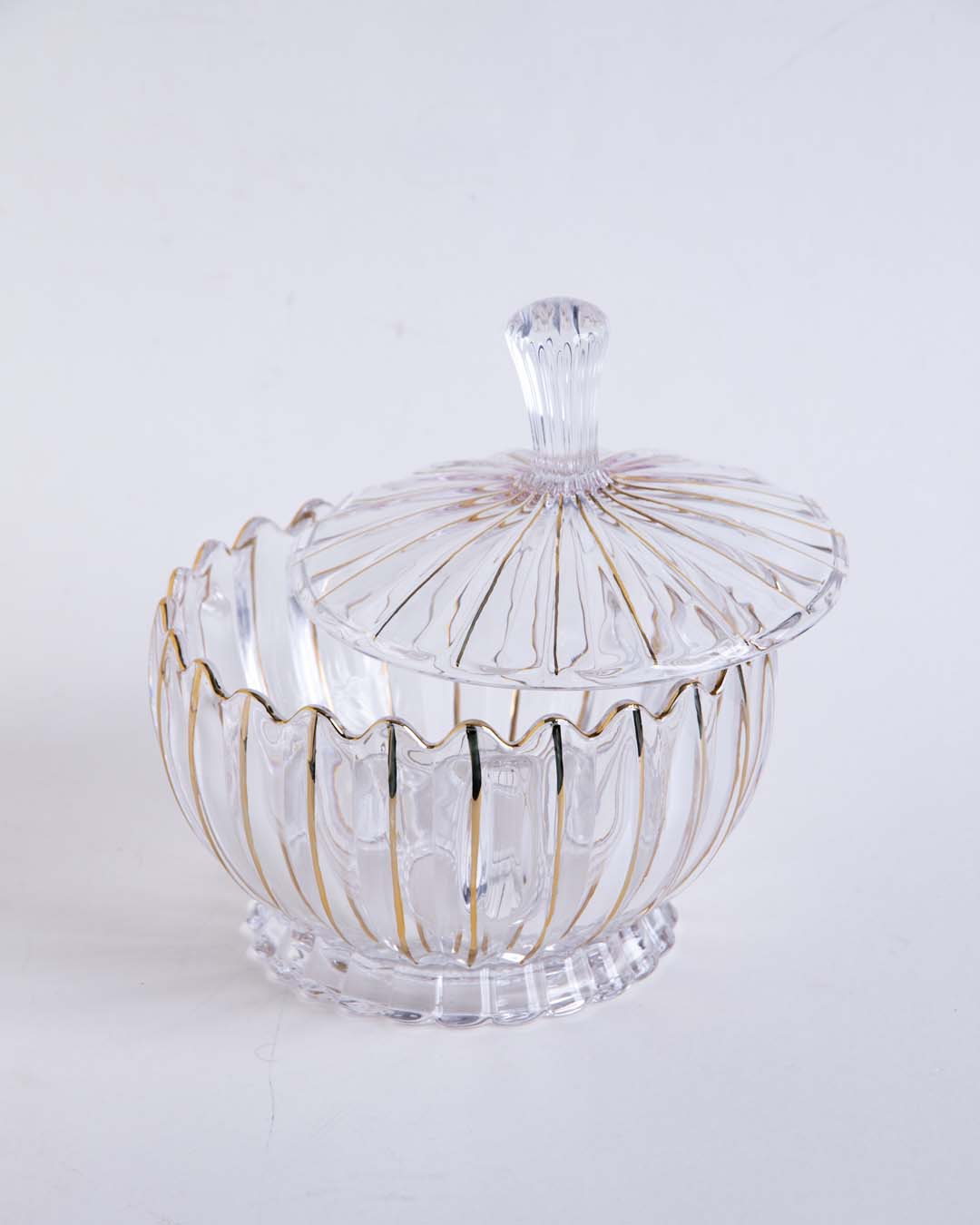 Scalloped Edge Crystal Glass Candy Jar with Lid