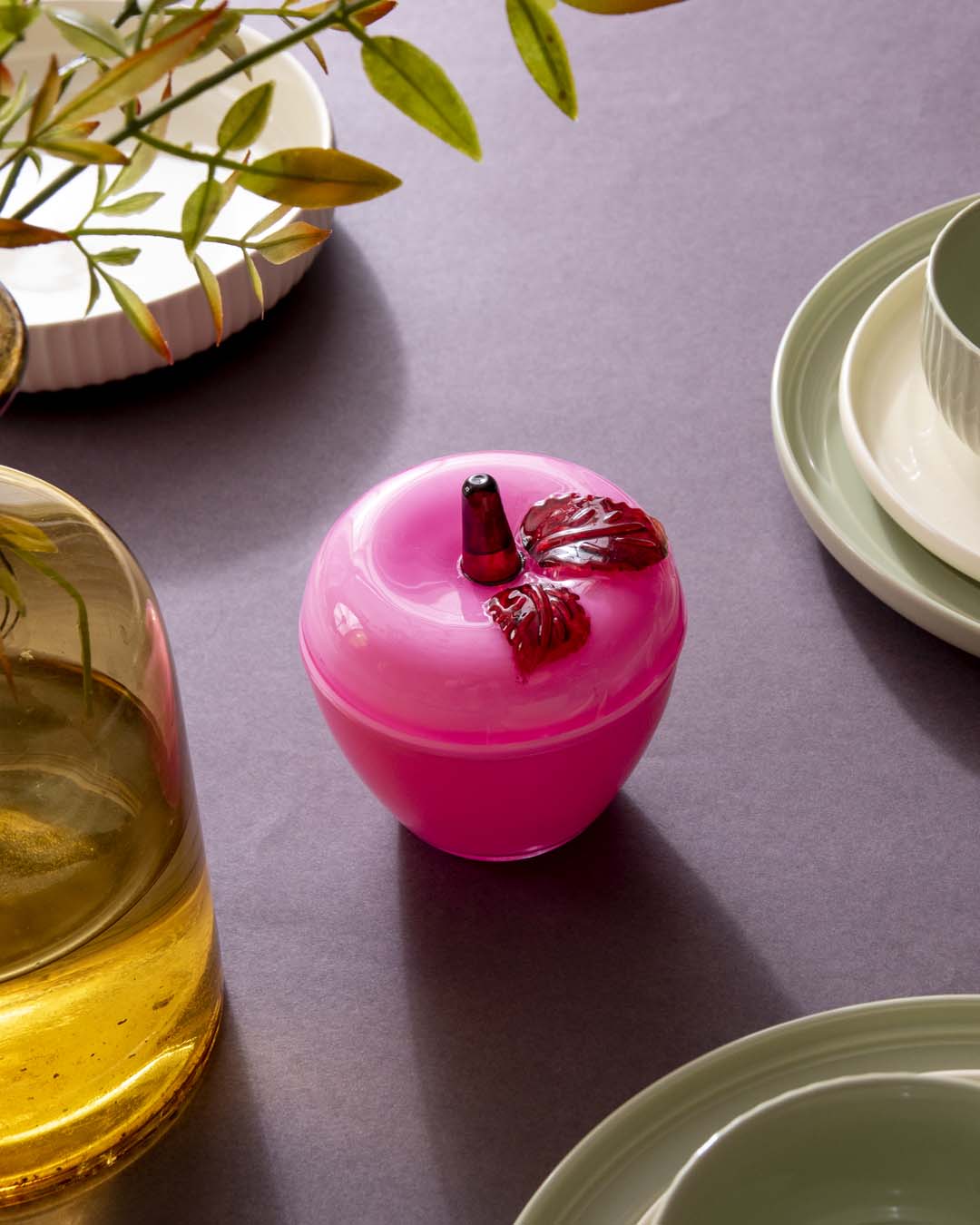 Apple Shaped Glass Candy Jar - Pink