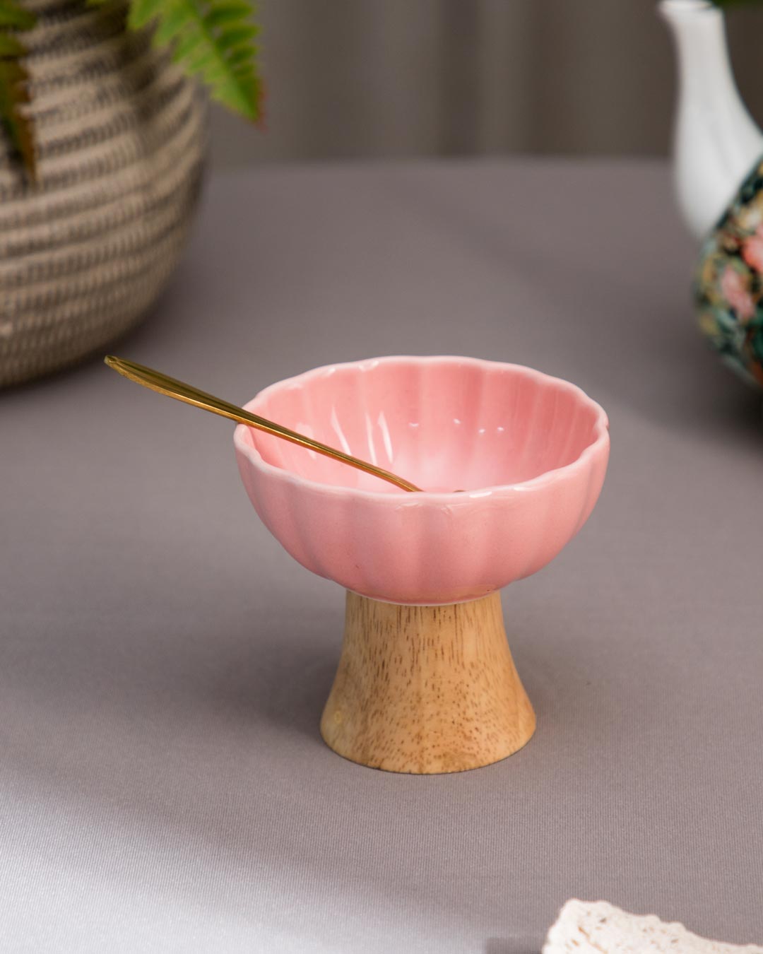 Mid-Century Footed Bowl-Pink - The Decor Kart