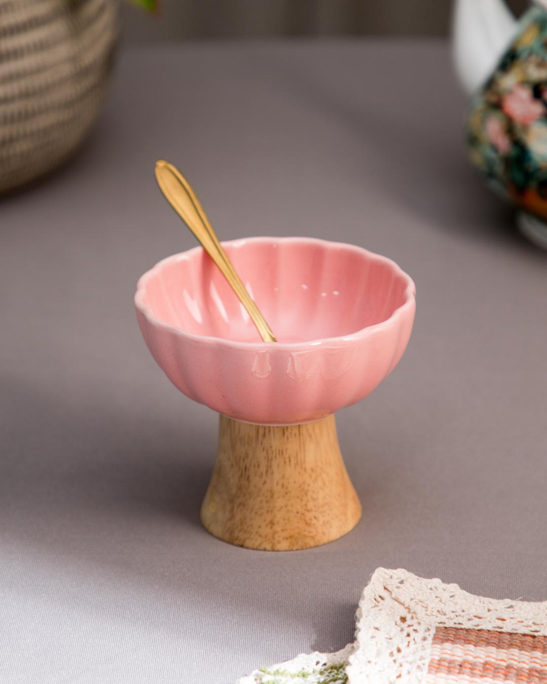 Mid-Century Footed Bowl-Pink - The Decor Kart
