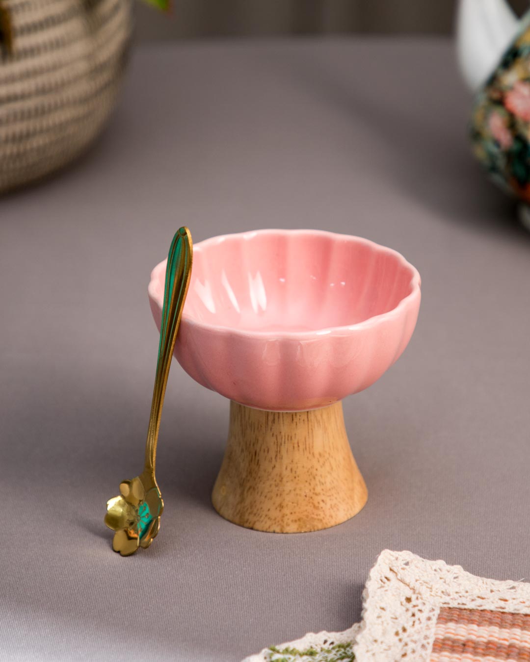 Mid-Century Footed Bowl-Pink - The Decor Kart