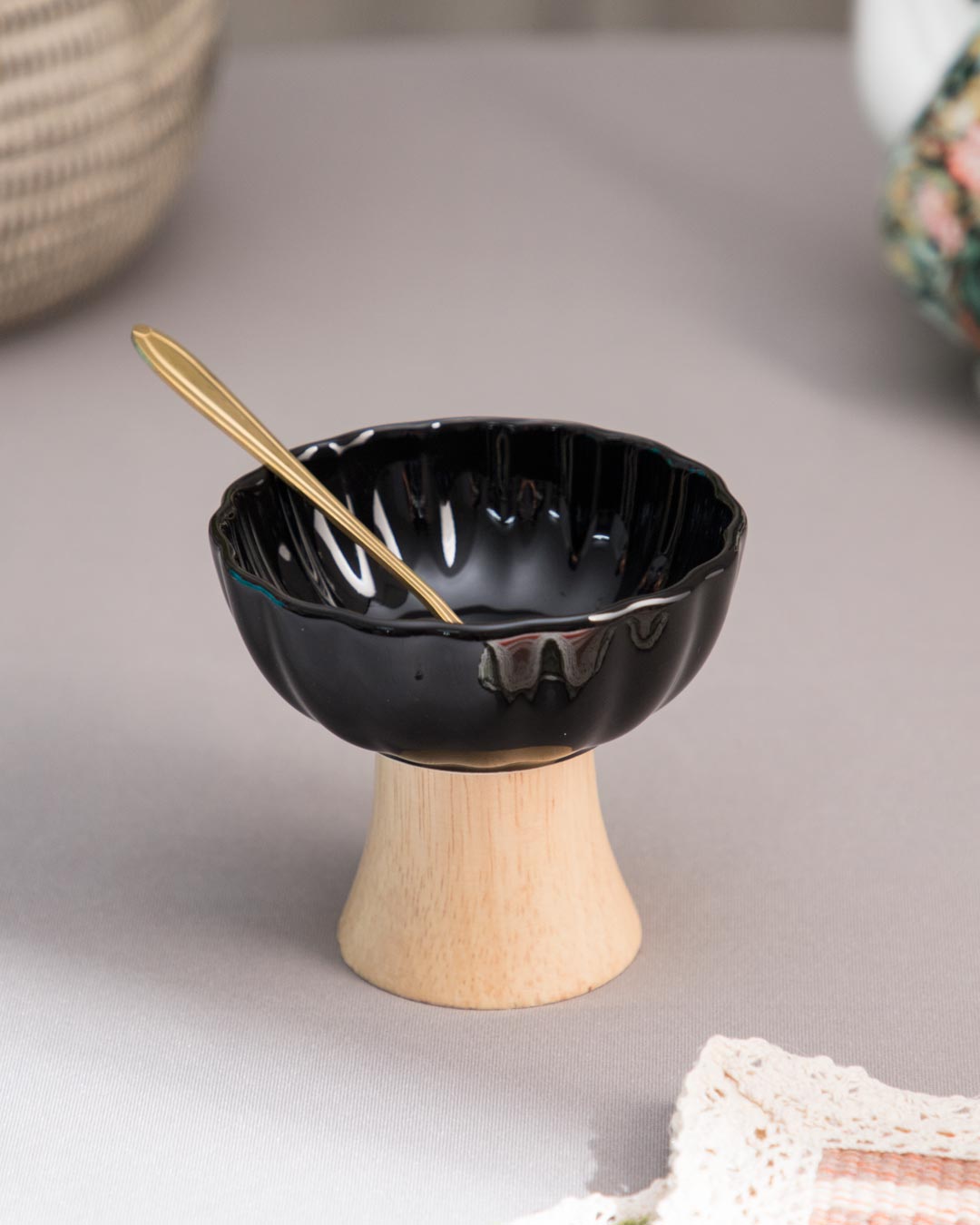 Mid-Century Footed Bowl-Black - The Decor Kart