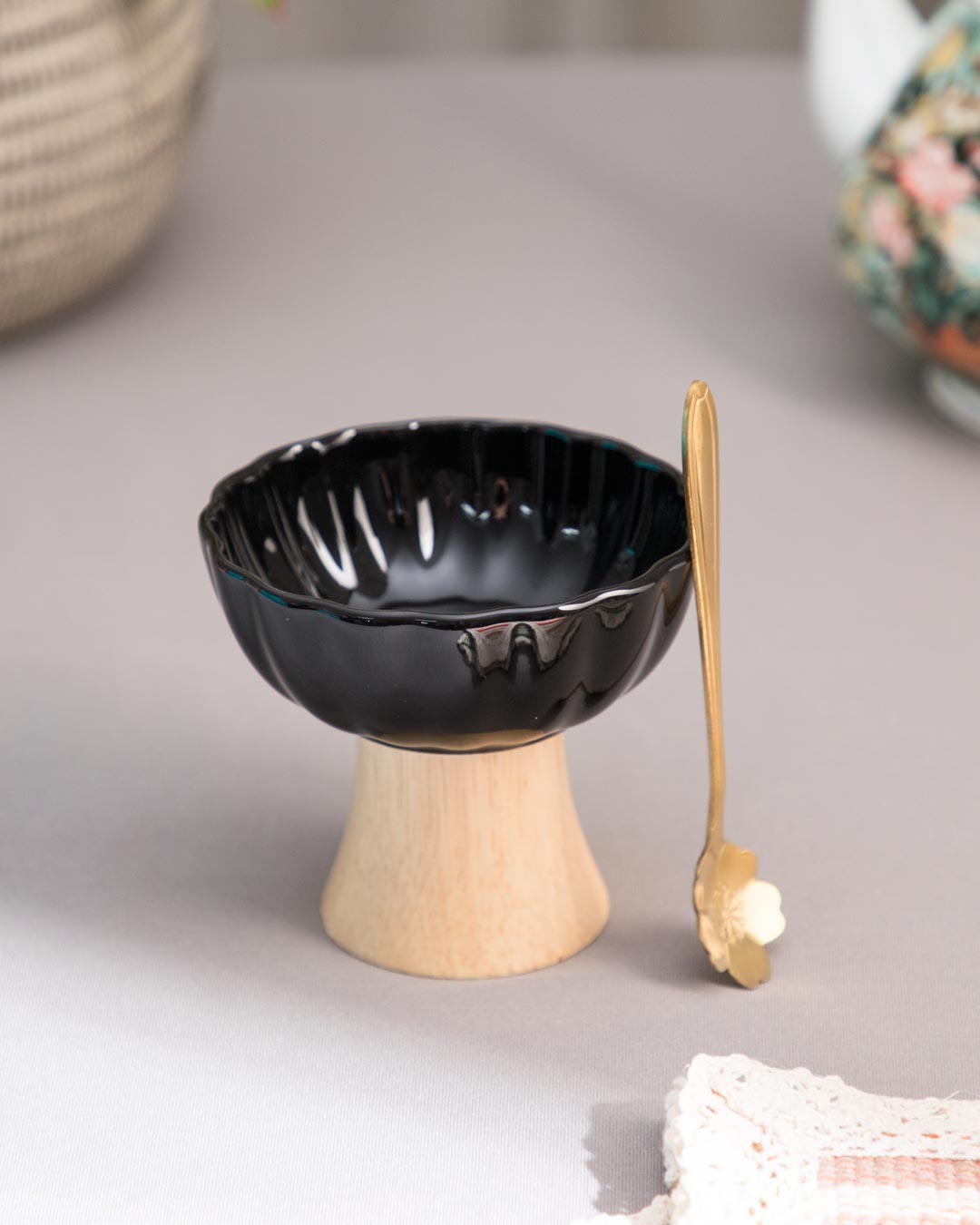 Mid-Century Footed Bowl-Black - The Decor Kart