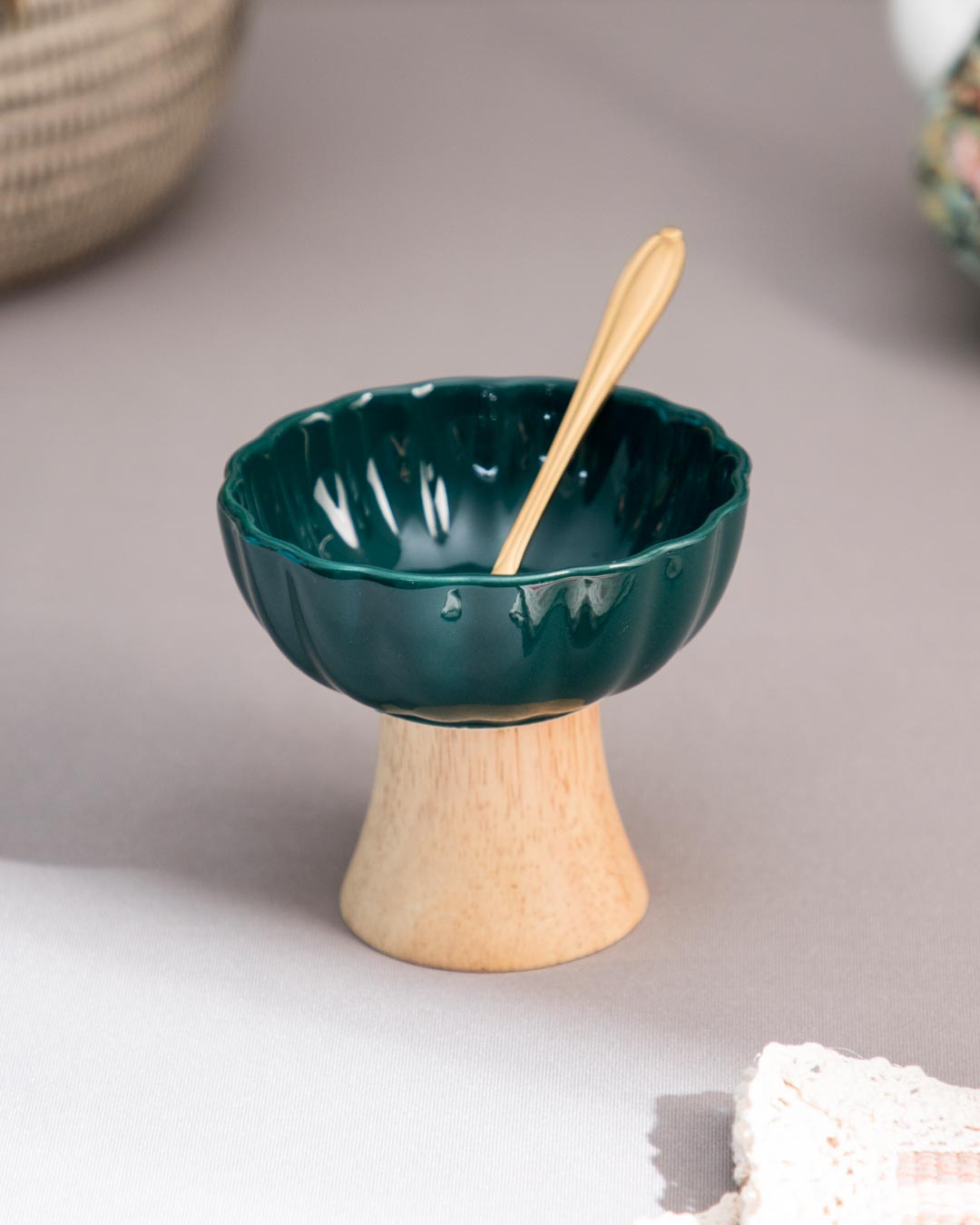 Mid-Century Footed Bowl-Green - The Decor Kart