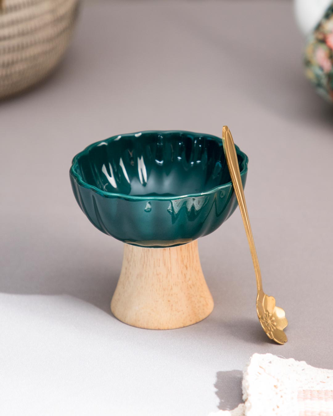 Mid-Century Footed Bowl-Green - The Decor Kart