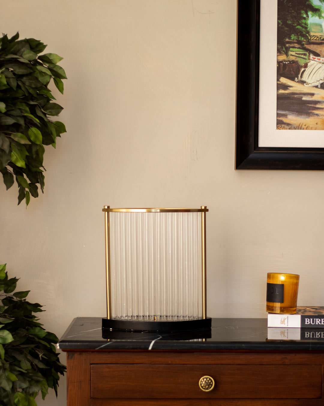Golden Border With Glass Rod Candle Holder - Small - The Decor Kart