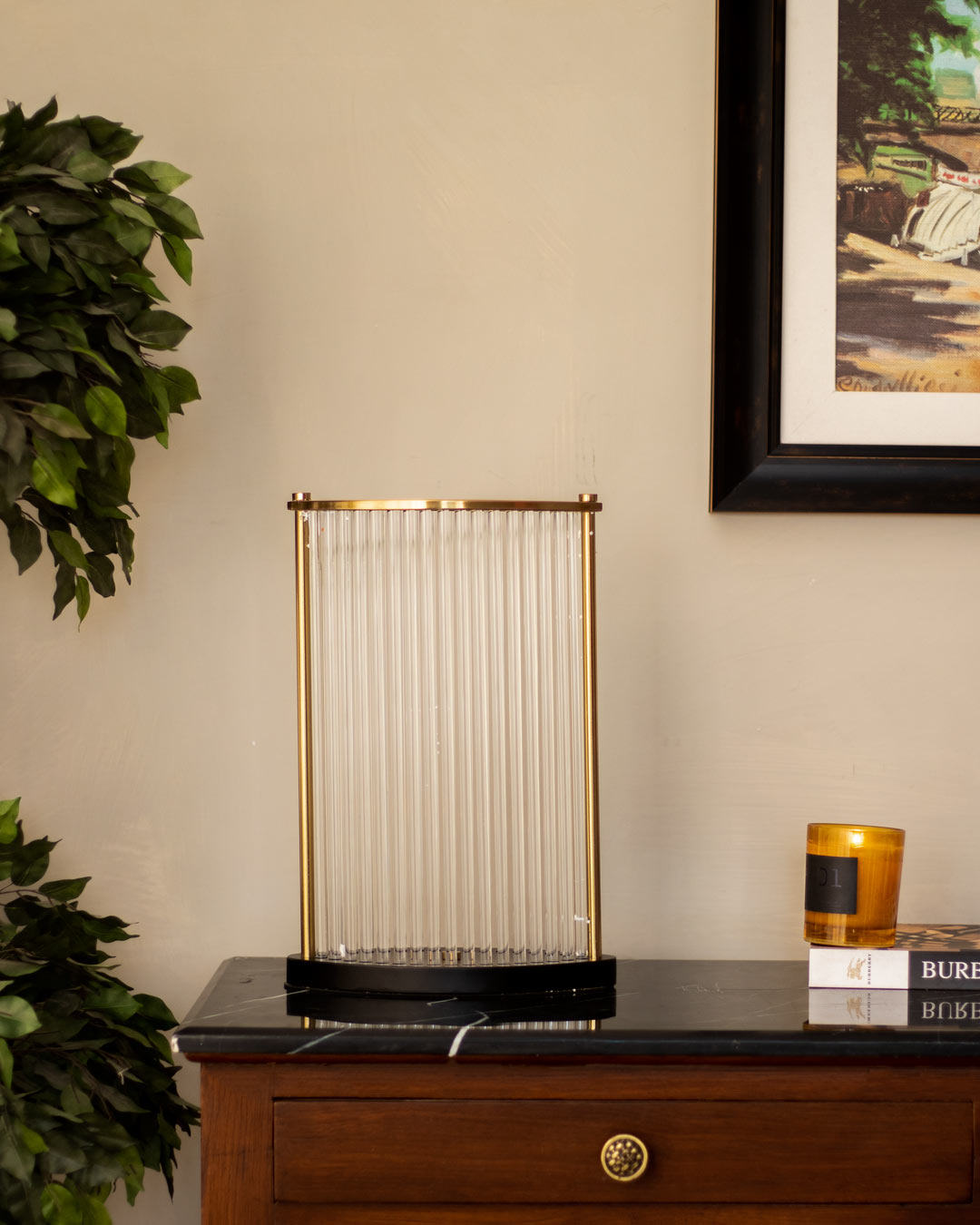 Golden Border With Glass Rod Candle Holder - Large - The Decor Kart