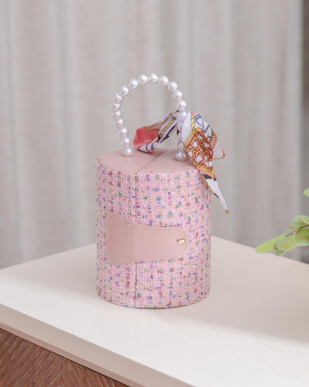 Round Jewellery Organizer Box Pink