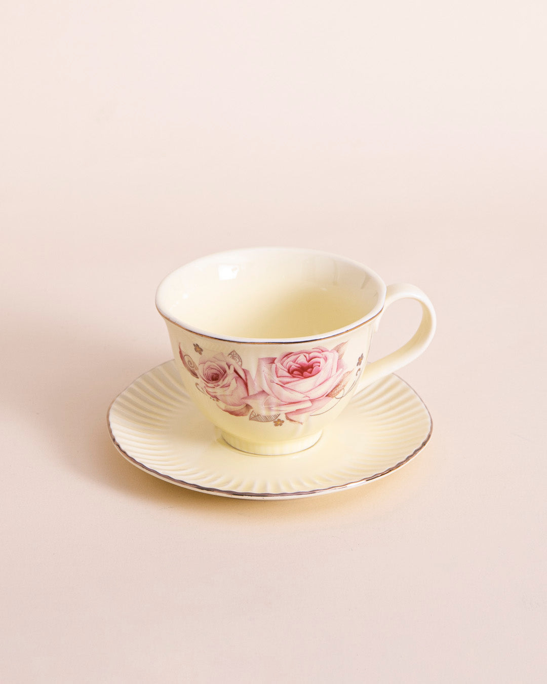 Vintage Floral Embossed - 13 Piece Tea Set with Stand