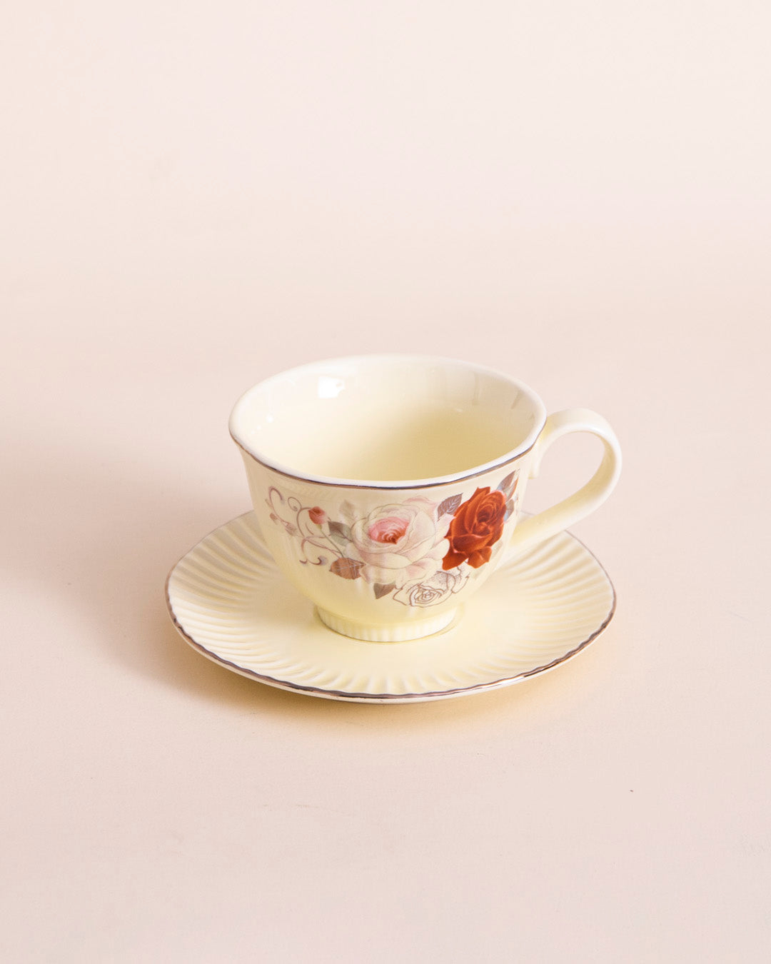 Vintage Floral Embossed - 13 Piece Tea Set with Stand