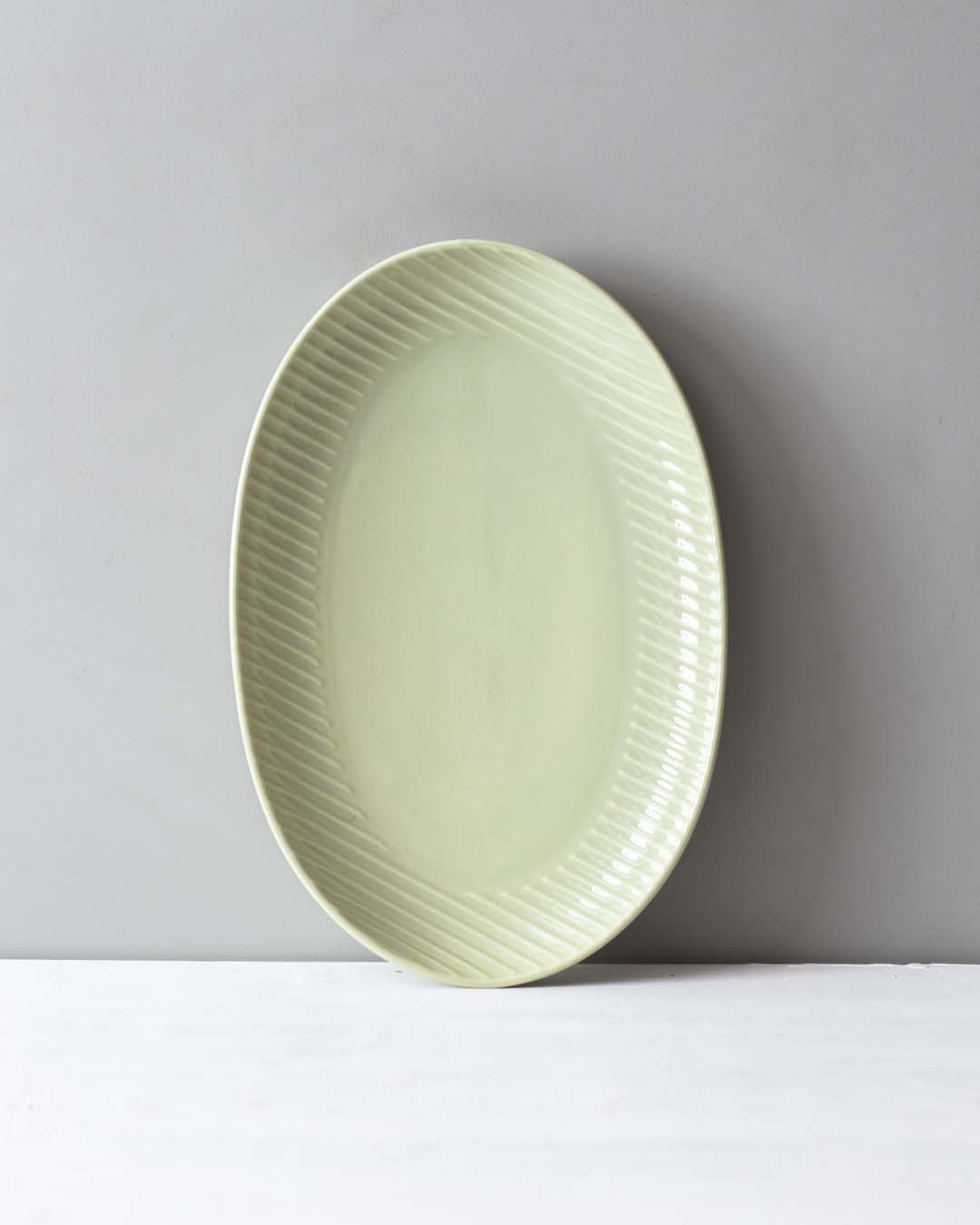 Glossy Straight Grain Platter - Milk Green - The Decor Kart