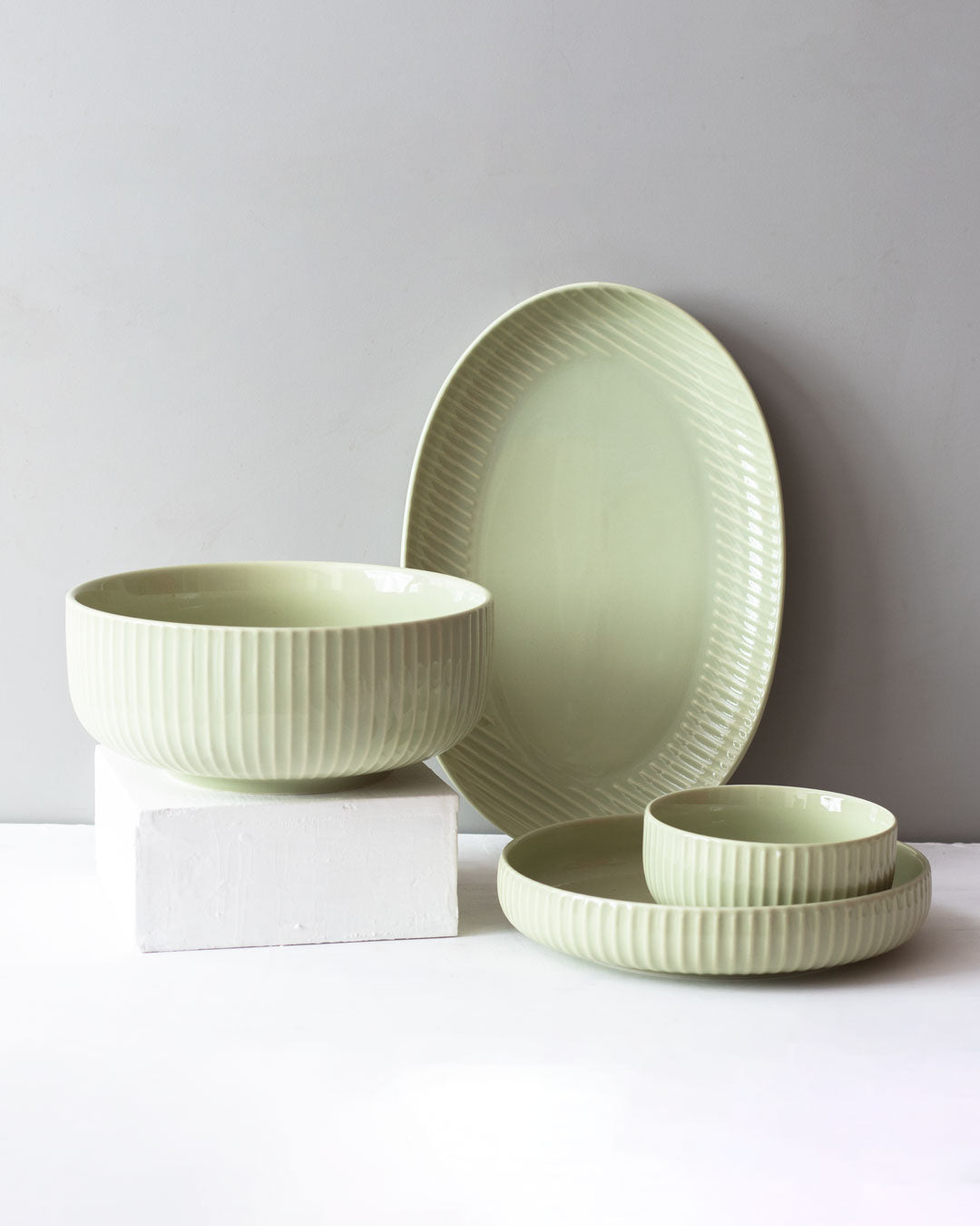 Glossy Straight Grain Platter - Milk Green - The Decor Kart