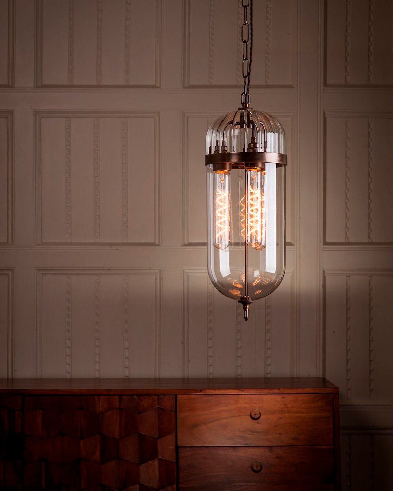 Vintage Industrial Cage Pendant Light - Amber