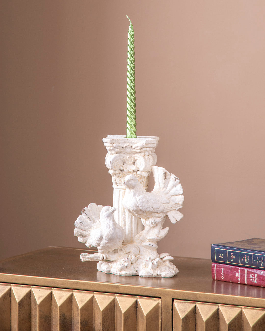 Distressed Finish Dove Candle Holder