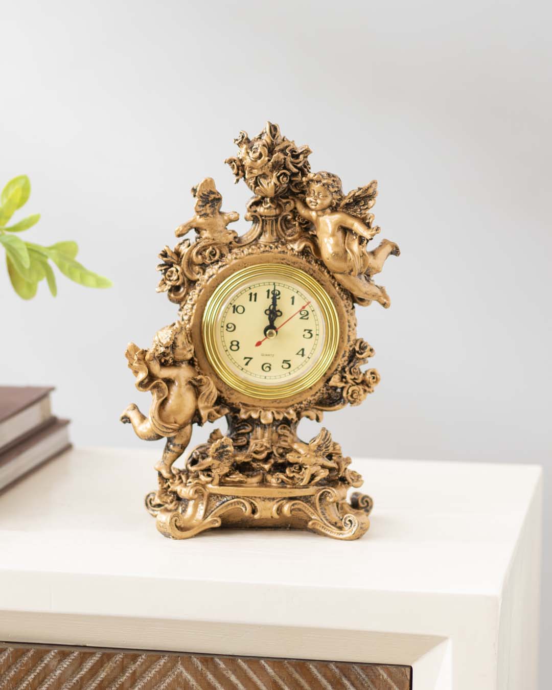 Classic Gold Adorable Angel Table Top Clock - The Decor Kart