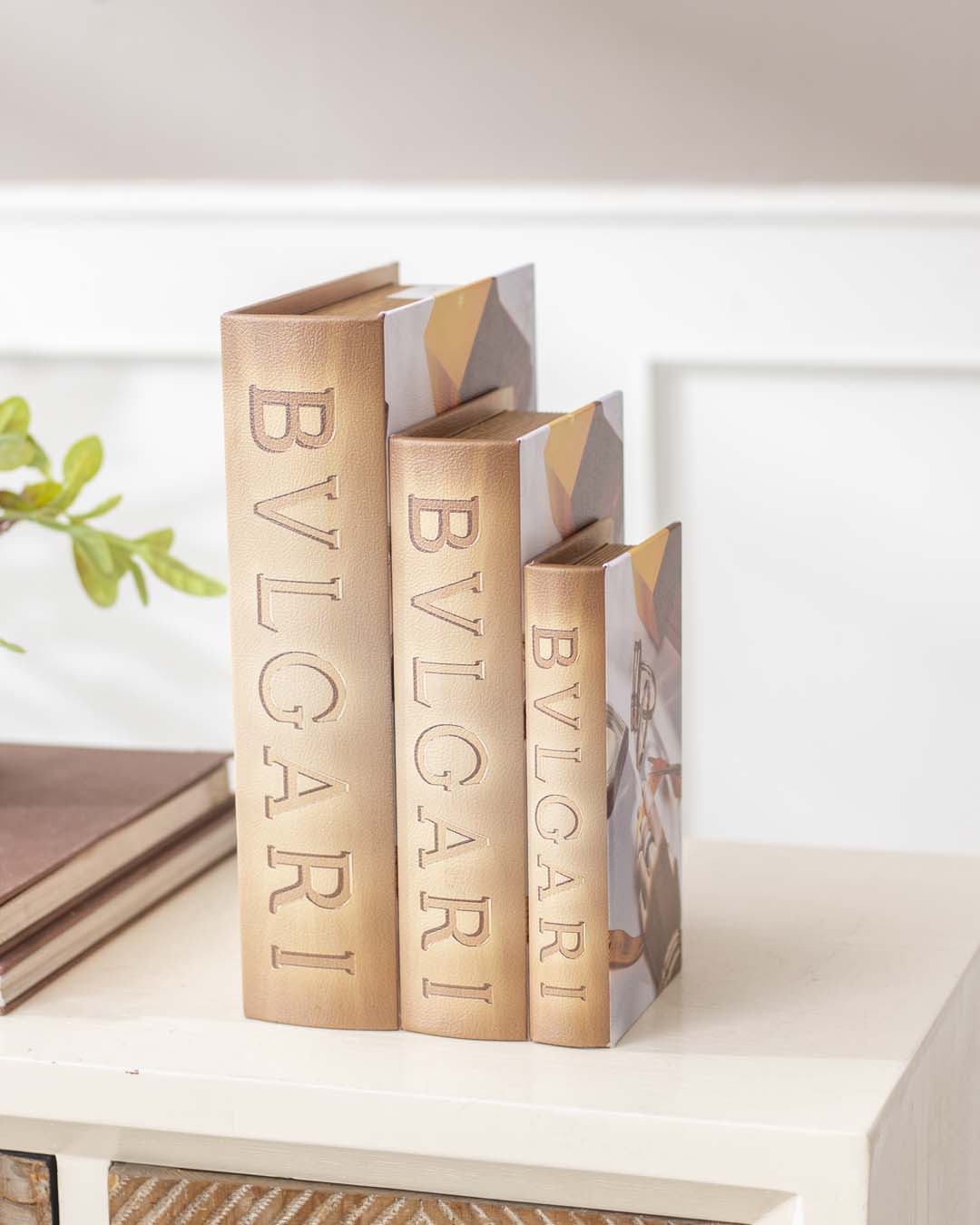 'Bvlgari' Faux Leather Book Boxes Set of 3