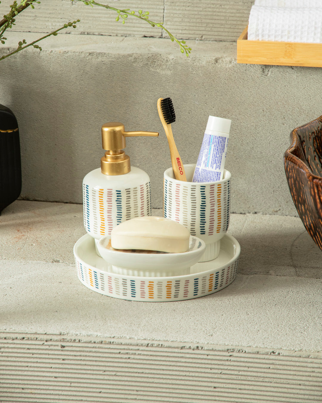 Boho Striped 4-Piece Bath Set