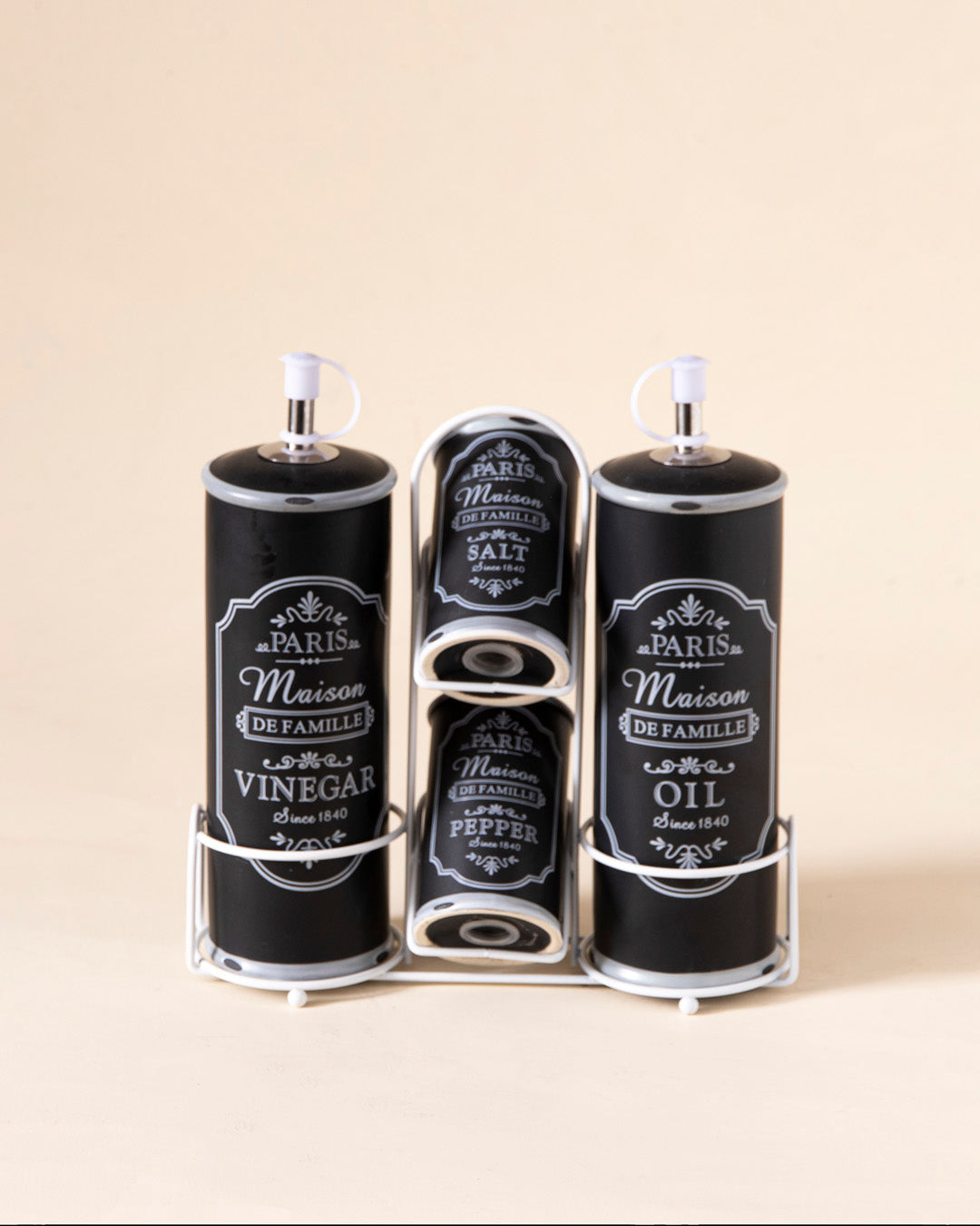 'Paris Maison De Famille' Cruet Set with Caddy - Black