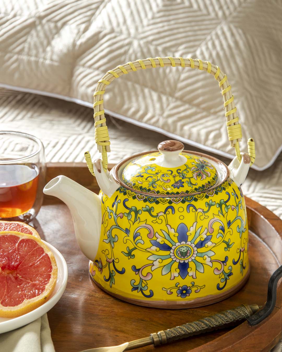 Canton Ceramic Tea Kettle - Yellow - The Decor Kart