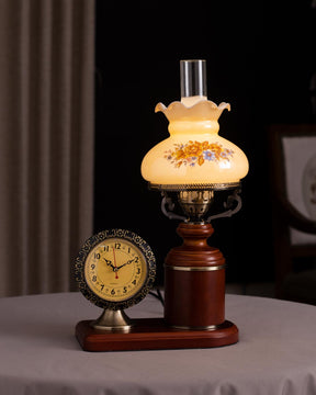 'Time-illuminated' Fenton Lamp w/ Clock & Scalloped Glass Shade