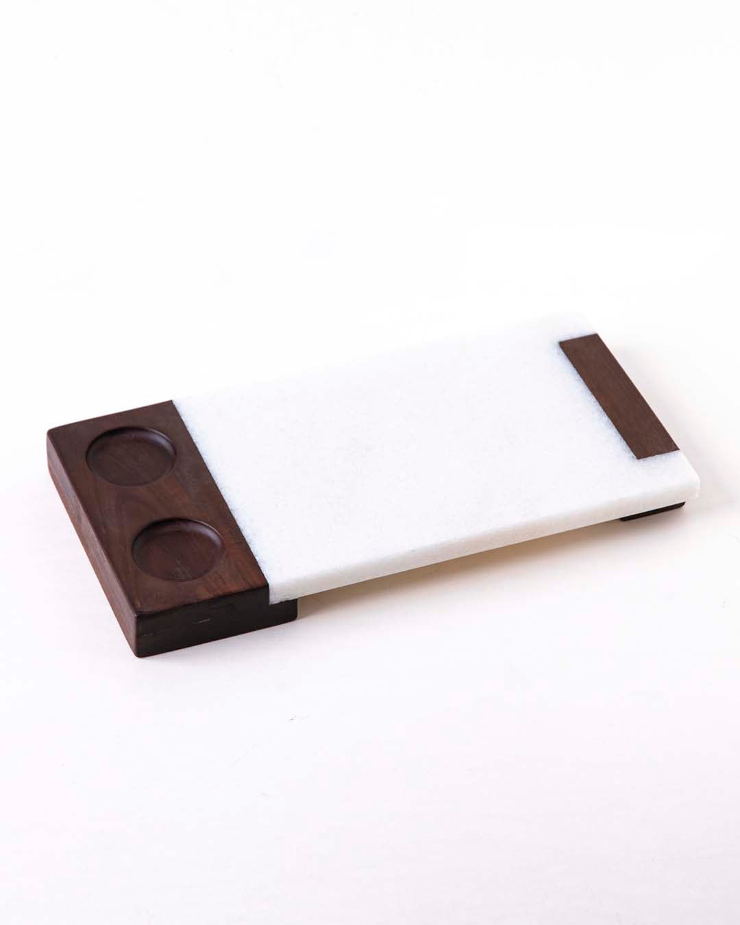 Marble And Wood Dual-Dip Serving Tray