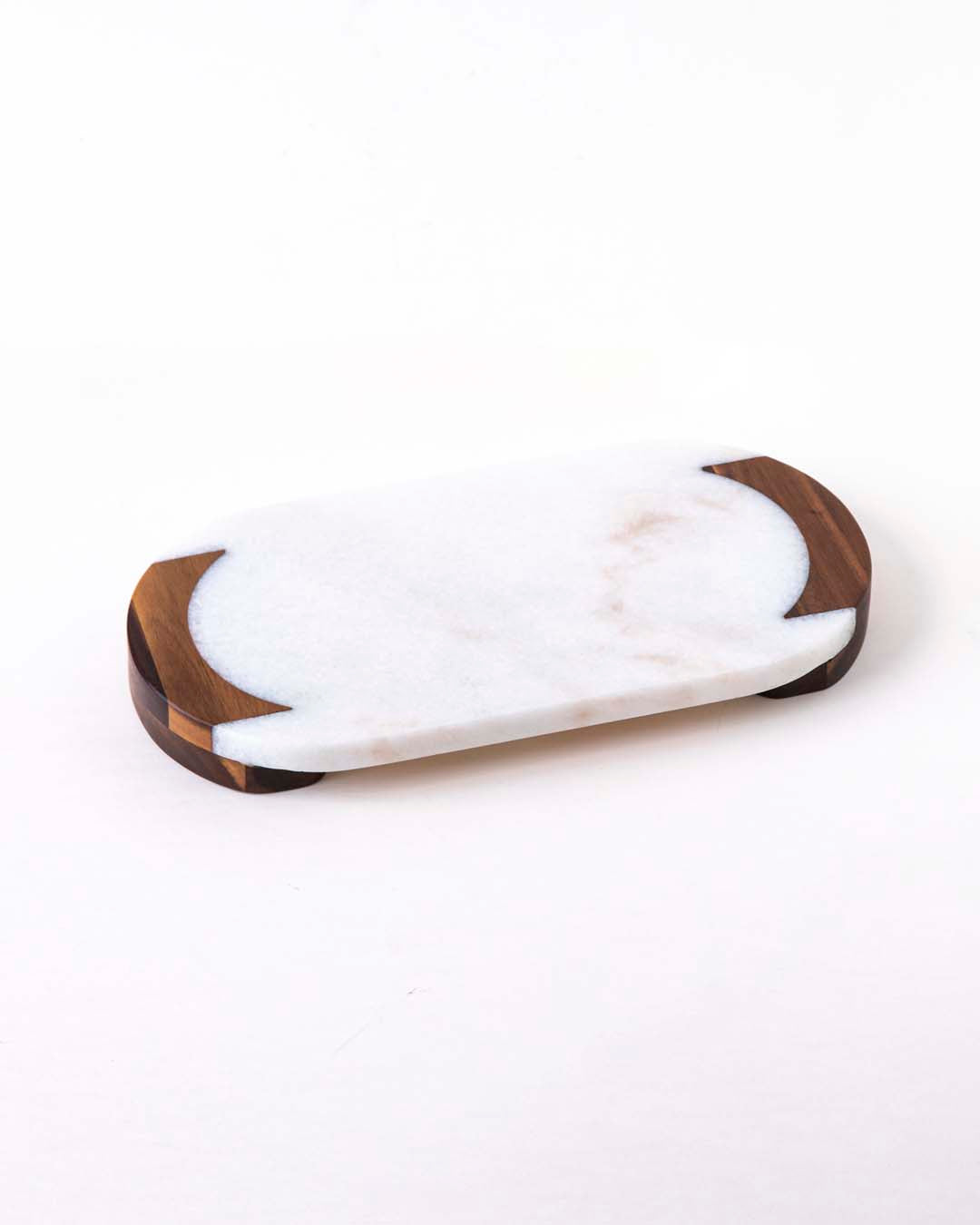 Oval Marble And Wood Serving Tray