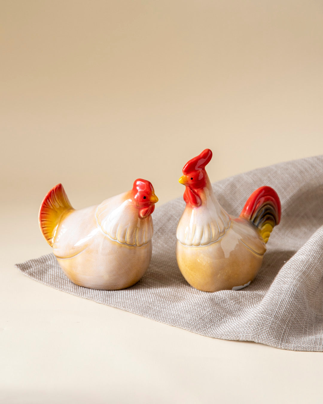 Golden Couple Rooster Figurines