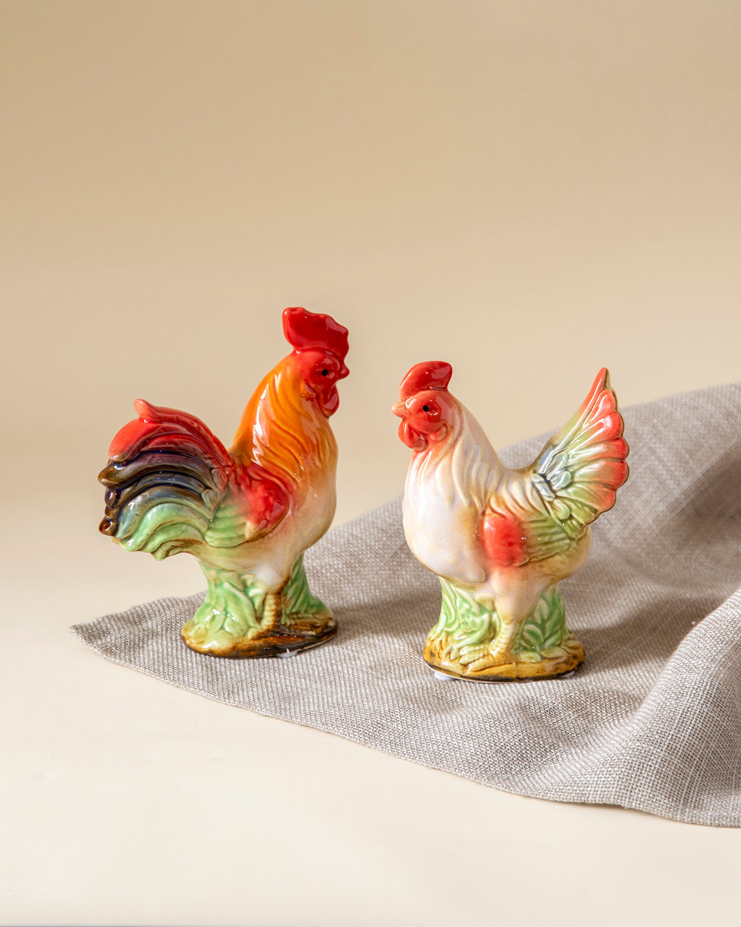 Feng Shui Ceramic Rooster Figurines - Set of 2