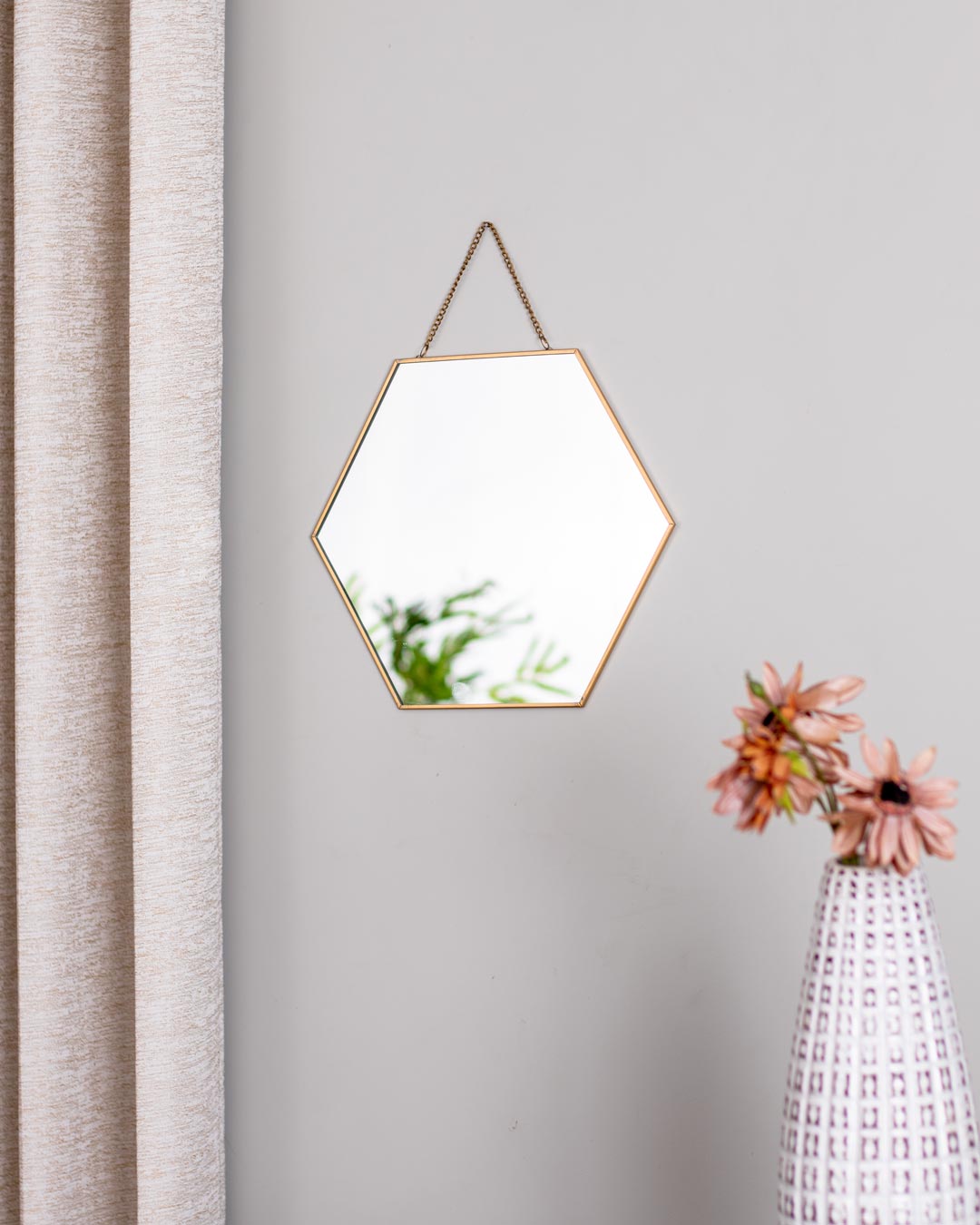 Golden Hanging Hexagonal Mirror - Small - The Decor Kart