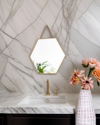 Golden Hanging Hexagonal Mirror - Small - The Decor Kart