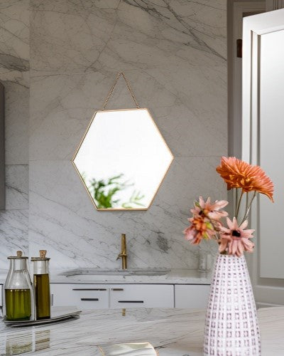Golden Hanging Hexagonal Mirror - Small - The Decor Kart