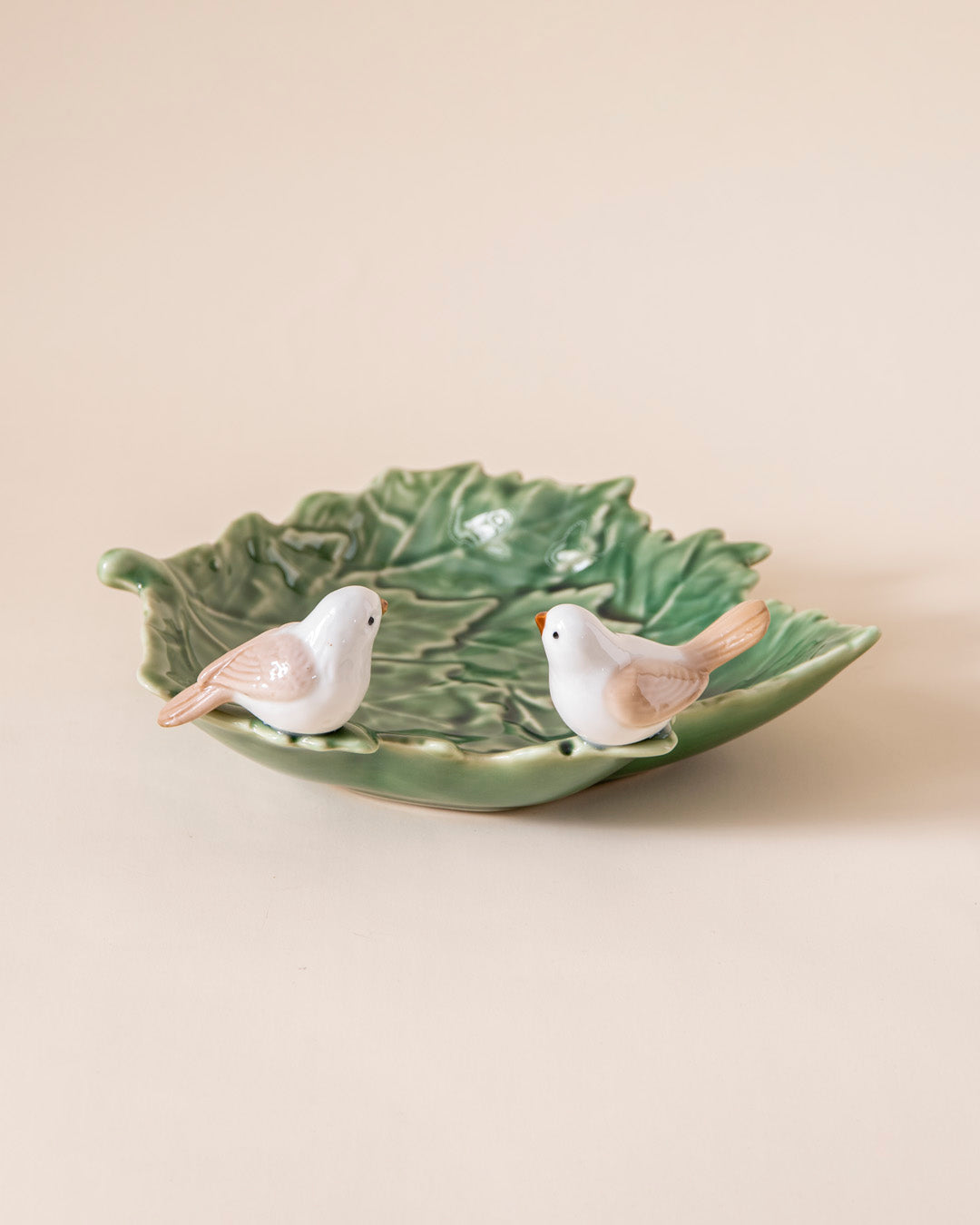 Bird on Maple Leaf Ring Dish - Green