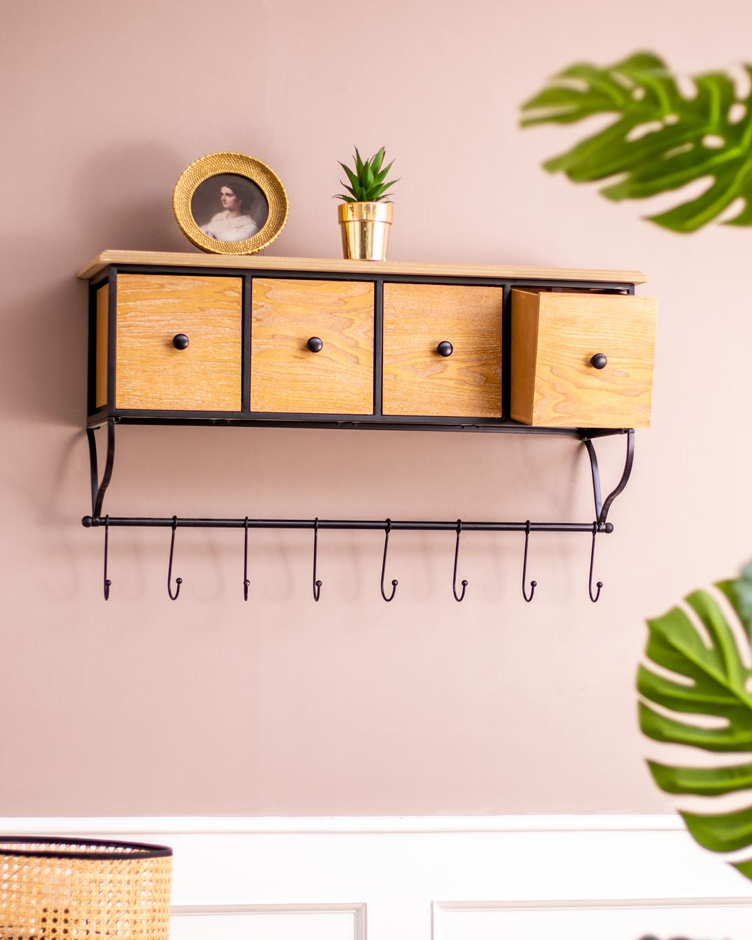 'Rustic Charm' Wooden Wall Cabinet - 4 Drawer - The Decor Kart