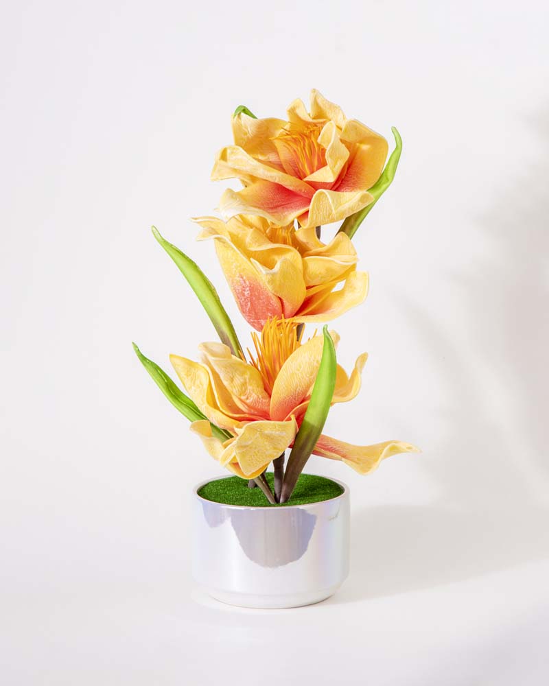 Golden Lily Bloom Artificial Flower Arrangement