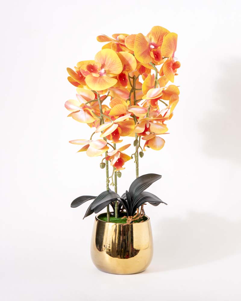 Golden Sunset Orchid Artificial Flower Arrangement