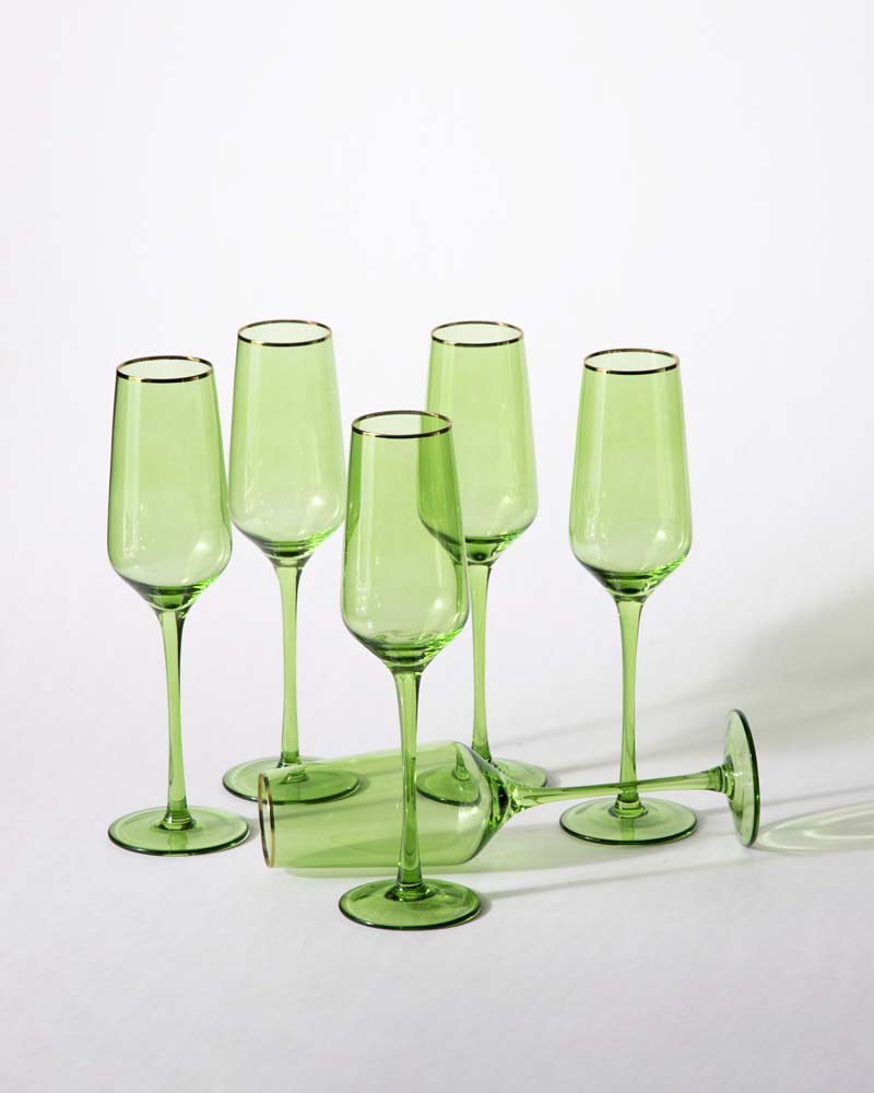 Green Stem Champagne Flutes - Set of 6