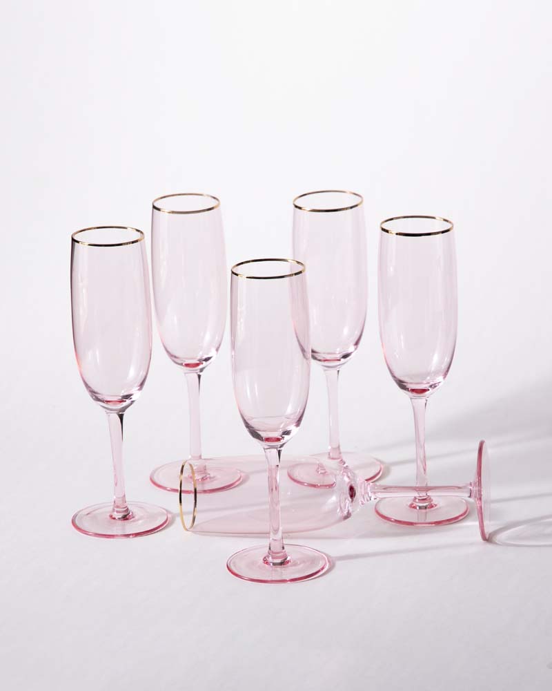 Sparkling Champagne Flute - Pink - Set Of 6