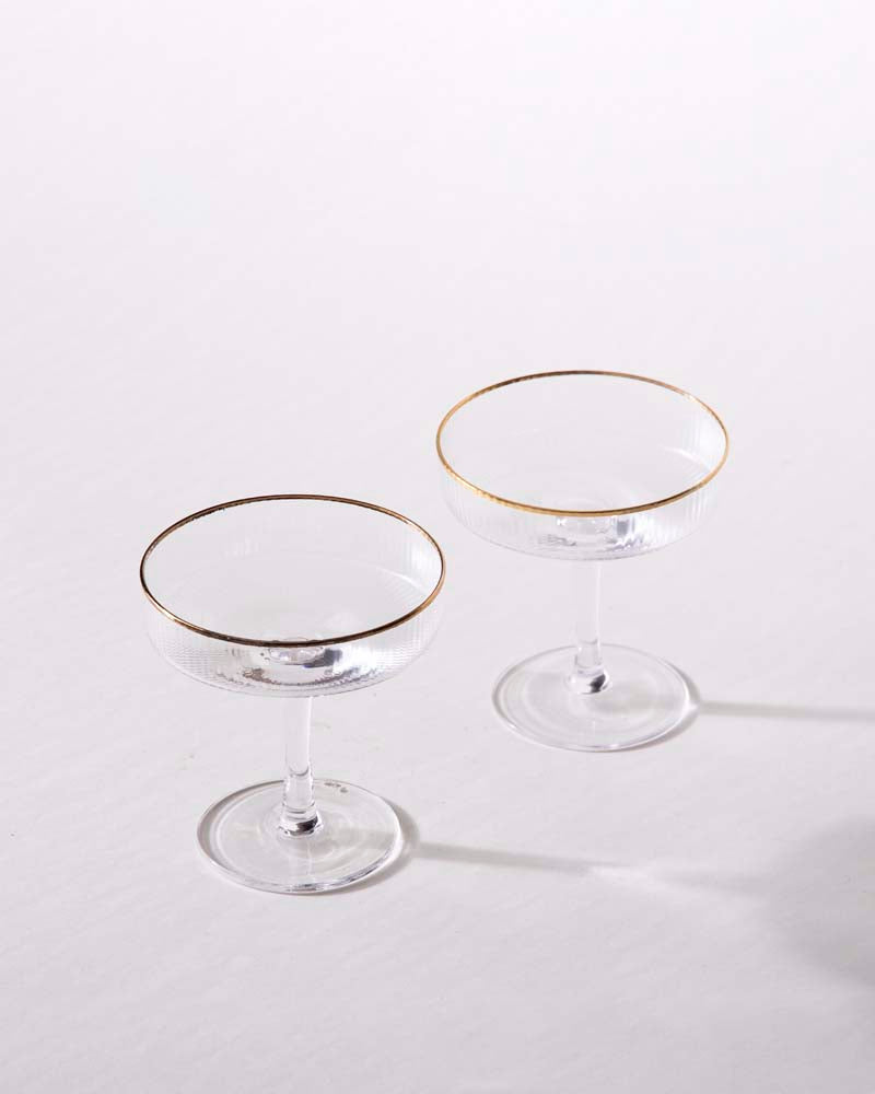 Golden Rim Ribbed Coupe Glass - Set of 2