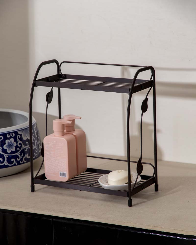 2-Tier Metal Leaf Design Storage Rack