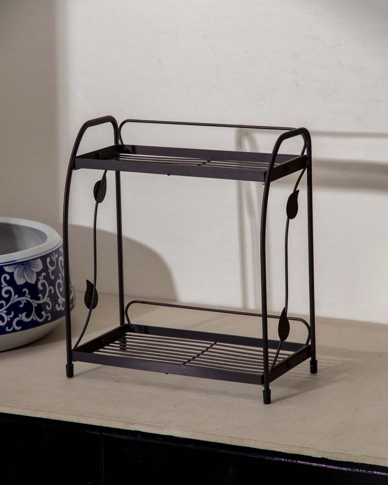 2-Tier Metal Leaf Design Storage Rack