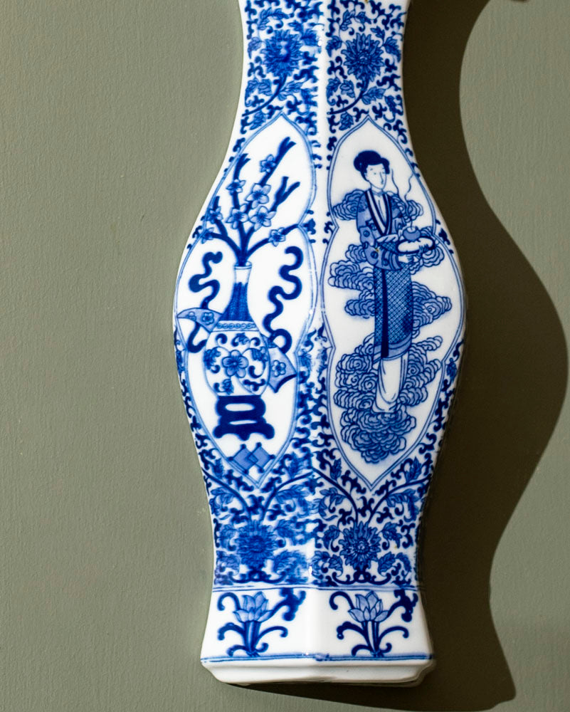 Blue and White Hexagonal Wall Vase