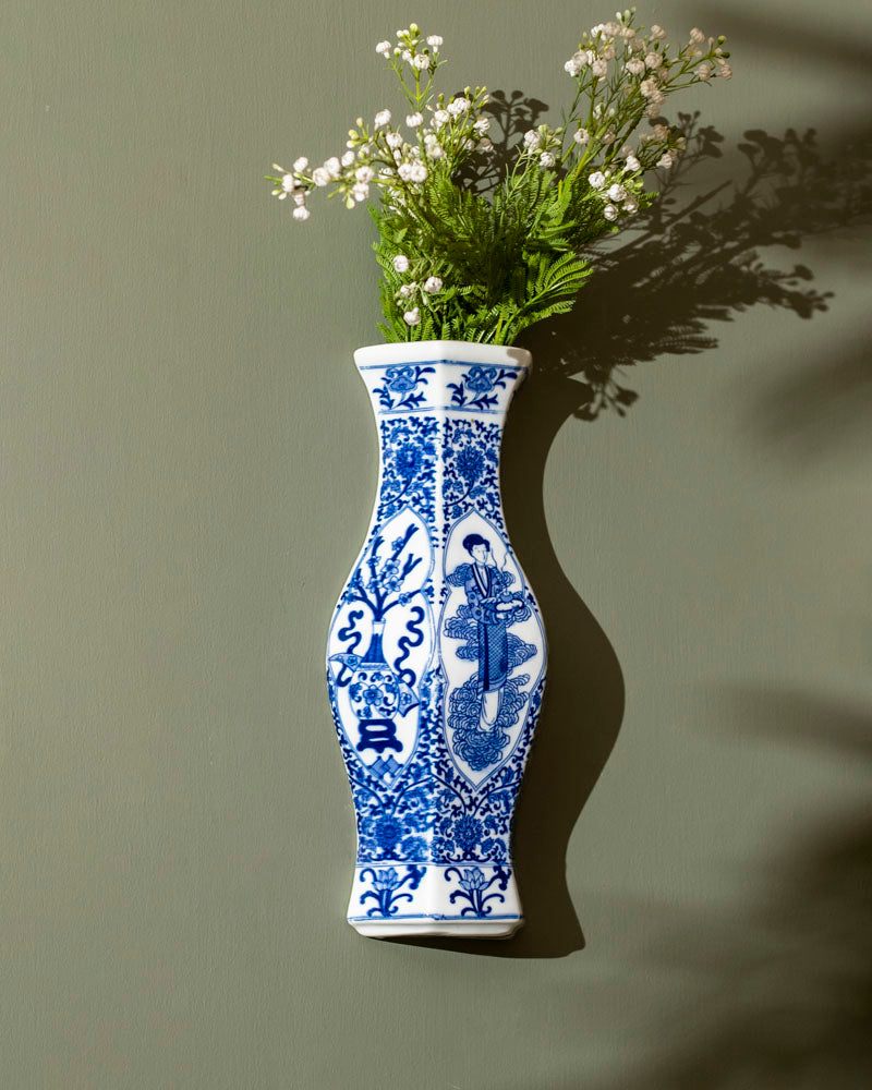 Blue and White Hexagonal Wall Vase