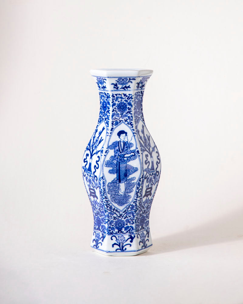 Blue and White Hexagonal Wall Vase
