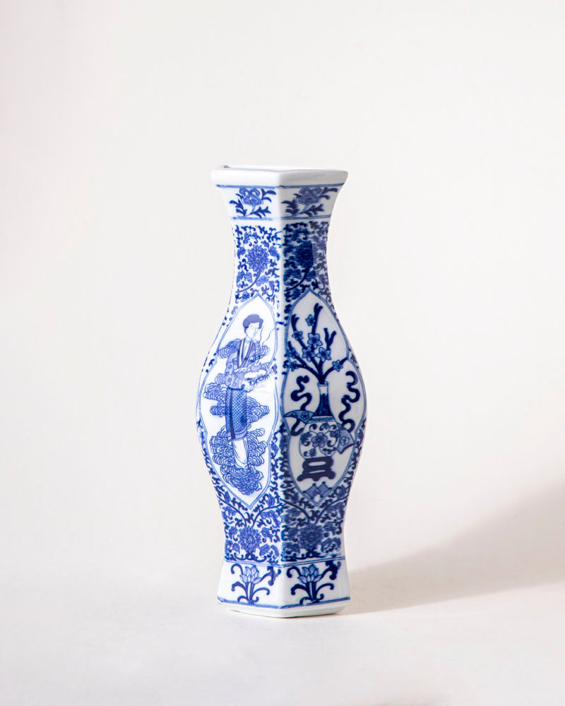 Blue and White Hexagonal Wall Vase