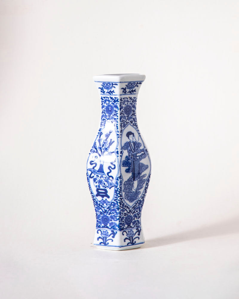 Blue and White Hexagonal Wall Vase
