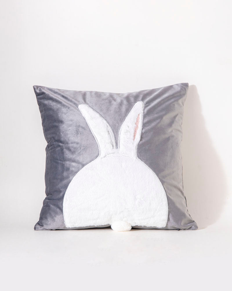 Rabbit Embroidery Cushion Cover - Grey