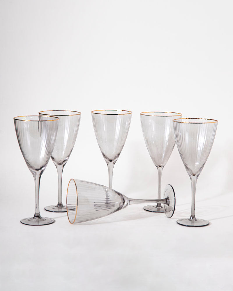 Ribbed Wine Glass - Smoke - Set Of 6